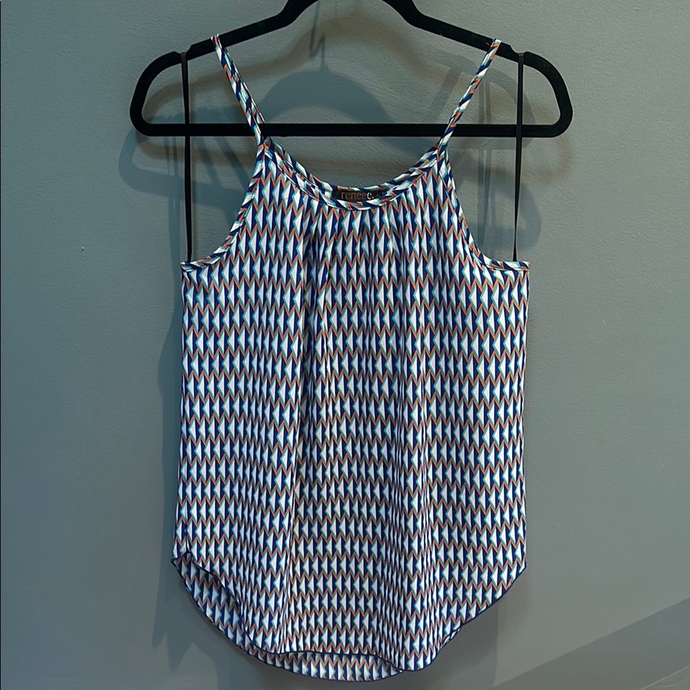 Renee C. Blue and Orange Pleated Camisole Top